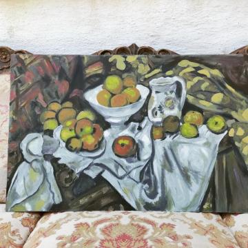 Elma ve Portakallı Natürmort - Röprodüksiyon  - Şenay Göl