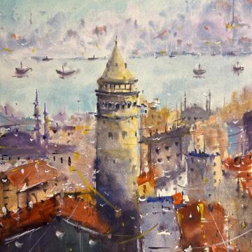 Galata Kulesi Suluboya - Melike Öksüz