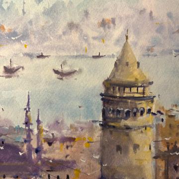 Galata Kulesi Suluboya - Melike Öksüz