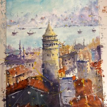 Galata Kulesi Suluboya - Melike Öksüz