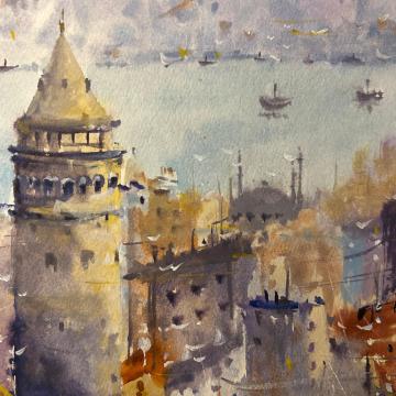 Galata Kulesi Suluboya - Melike Öksüz