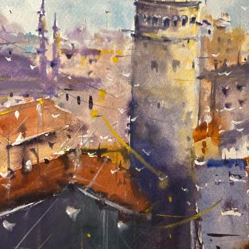 Galata Kulesi Suluboya - Melike Öksüz