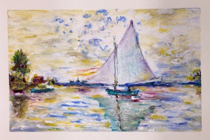 Sailing boat at Le Petit Gennevillers (C. Monet refrance)