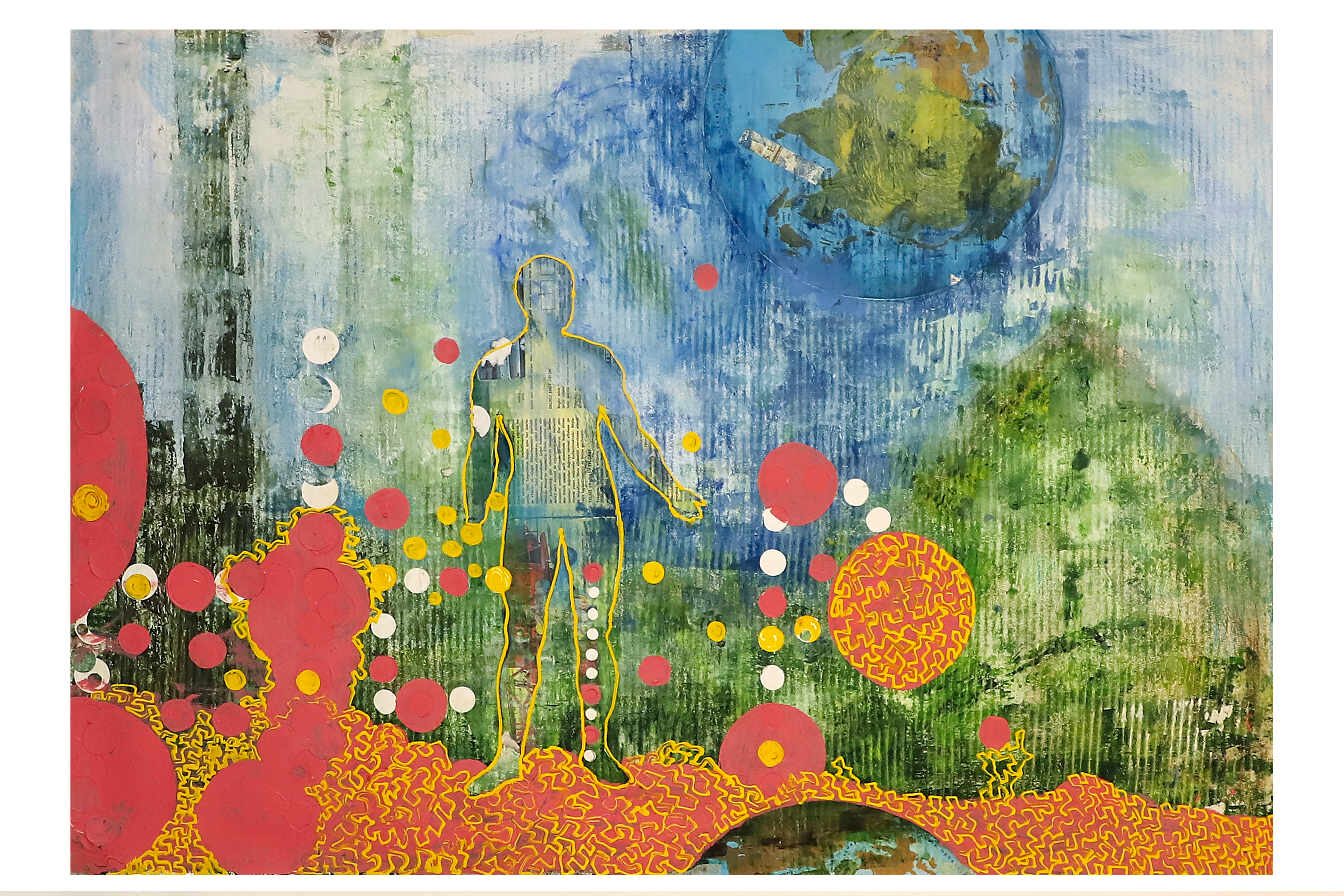 Hello World, Mixed Media on Paper, 2019