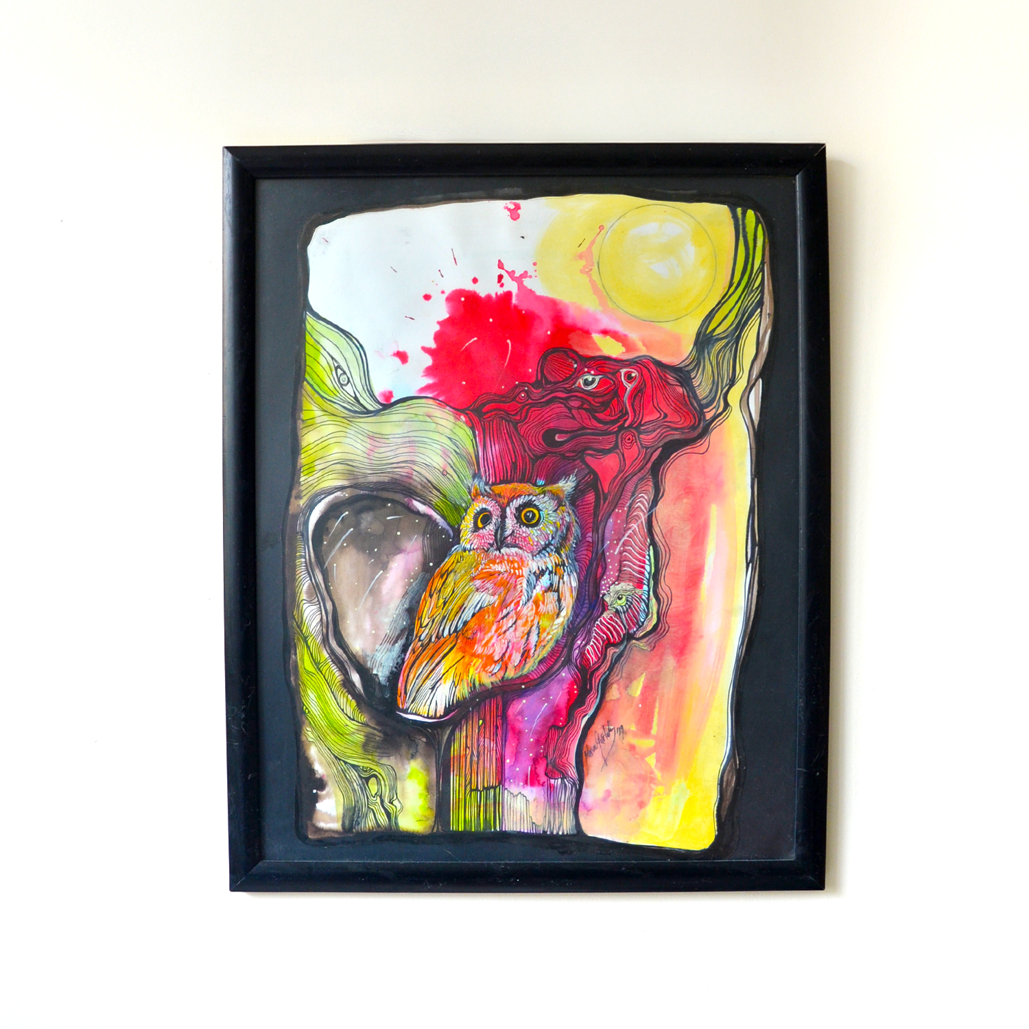 RED OWL I MERVE GÜRLEK I ÇERÇEVELİ ORİJİNAL SANAT ESERİ